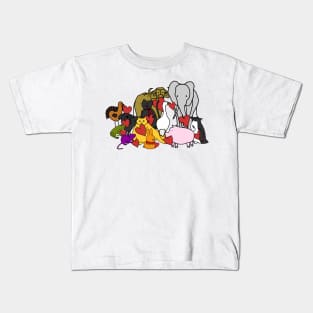 Cute Animals holding Love Hearts for Valentines Day Kids T-Shirt